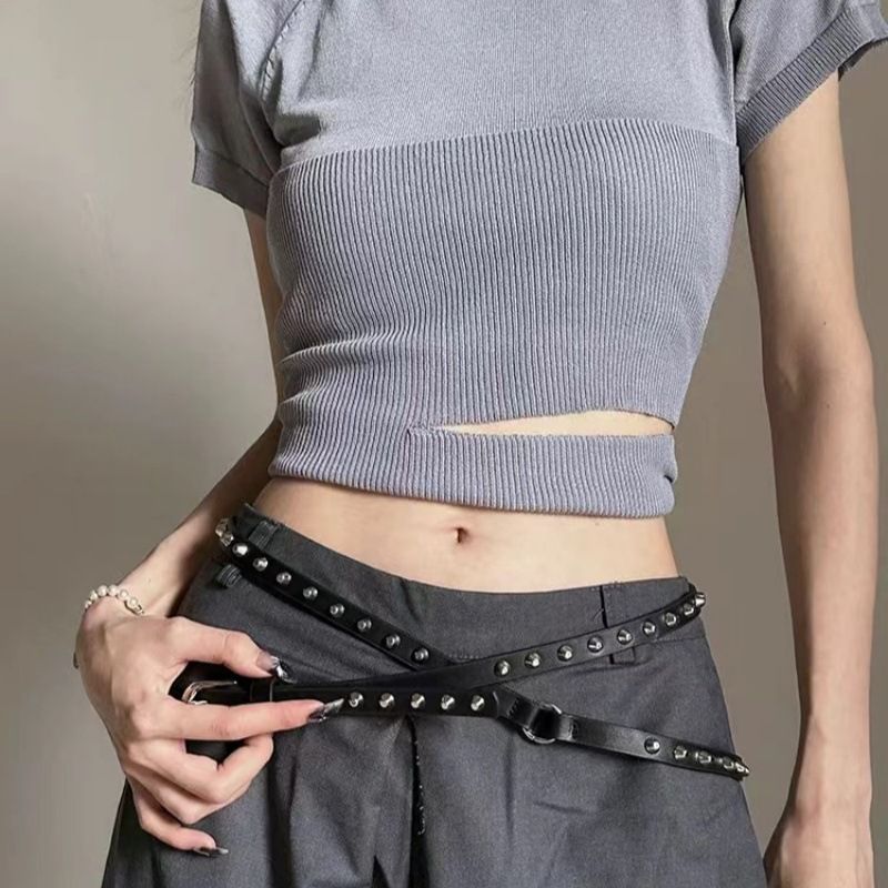 Punk Cowboy Style Double Loop For Women 2025 New Ultra Long Thin Casual Versatile Rivet Belt Waist Cincher Trendy_voghion.com
