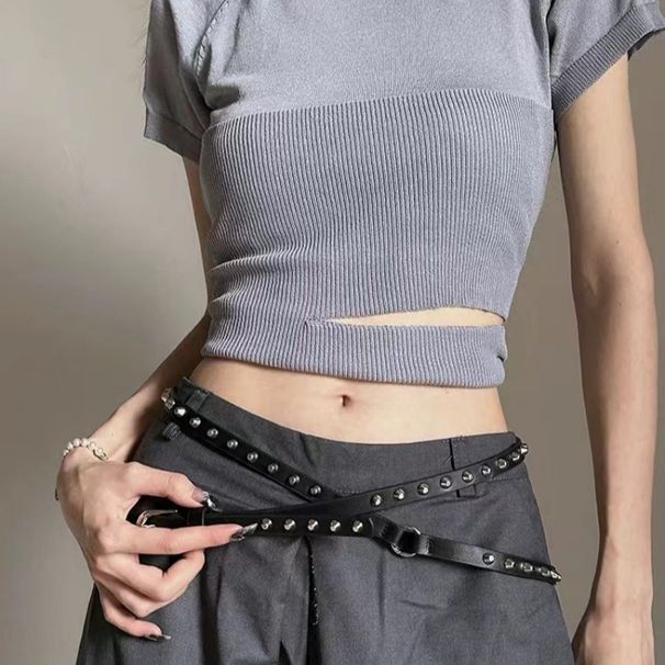 Punk Cowboy Style Double Loop For Women 2025 New Ultra Long Thin Casual Versatile Rivet Belt Waist Cincher Trendy_voghion.com