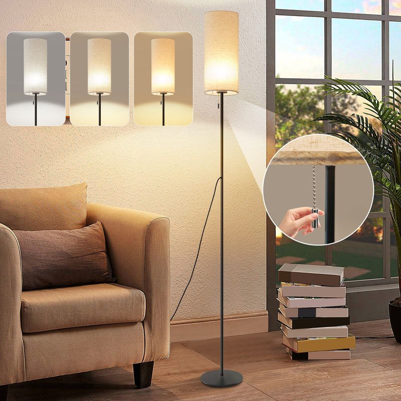 Stehlampe Wohnzimmer Dimmbar Stehleuchte: LED Standleuchte 3 Farbtemperaturen Vintage Beige Lampenschirm Standlampe Stoff Leselampe_voghion.com