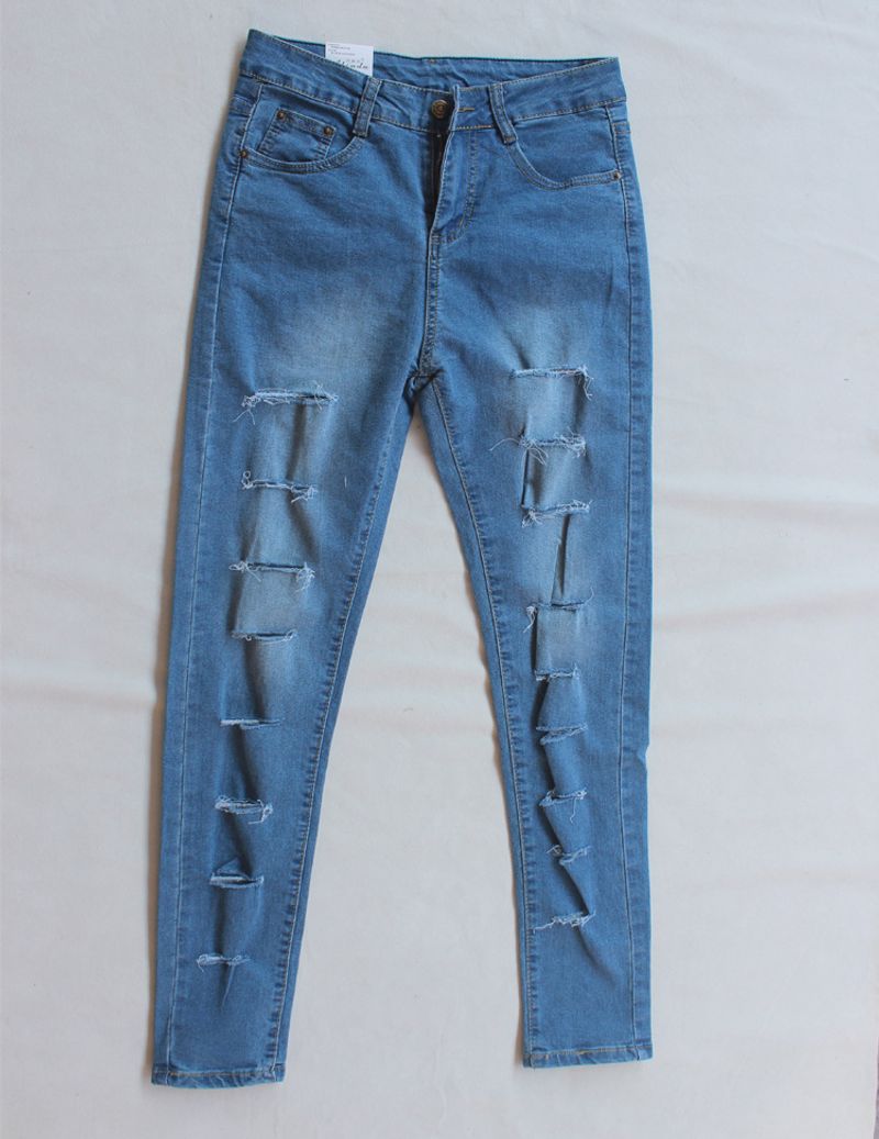 Jeans mais vendidos com buracos, algodão elástico, jeans europeus e americanos, calças femininas_voghion.com
