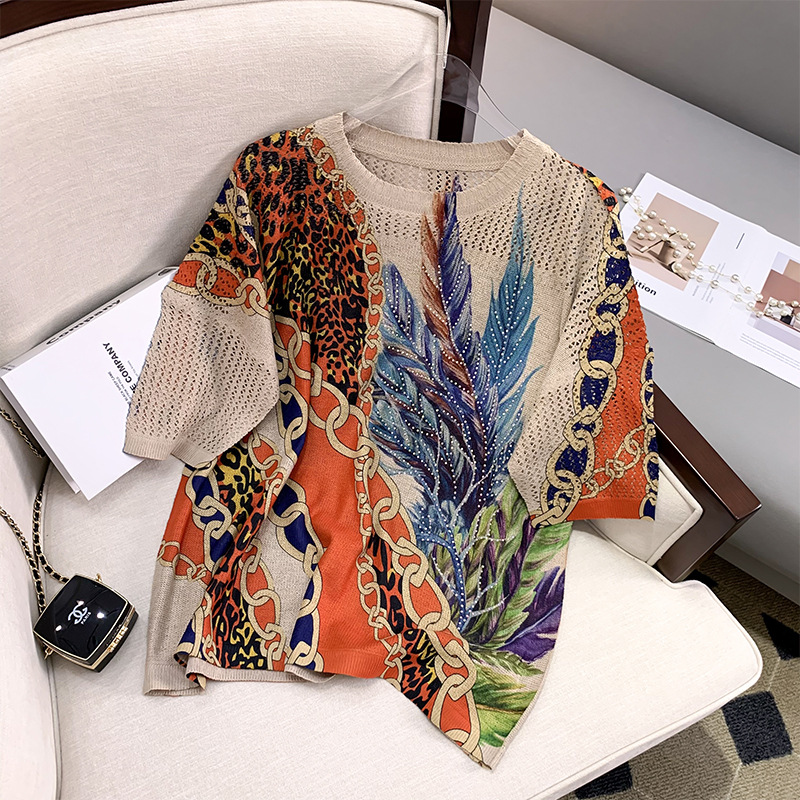 Top a maniche corte in maglia larga alla moda da donna_voghion.com