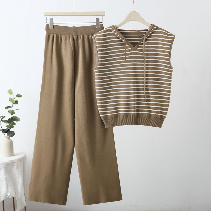 Damen Weste im kurzen Stil, kleine Einzelkleidung, modische Weste aus gestrickter Baumwolle, zweiteiliges Set_voghion.com