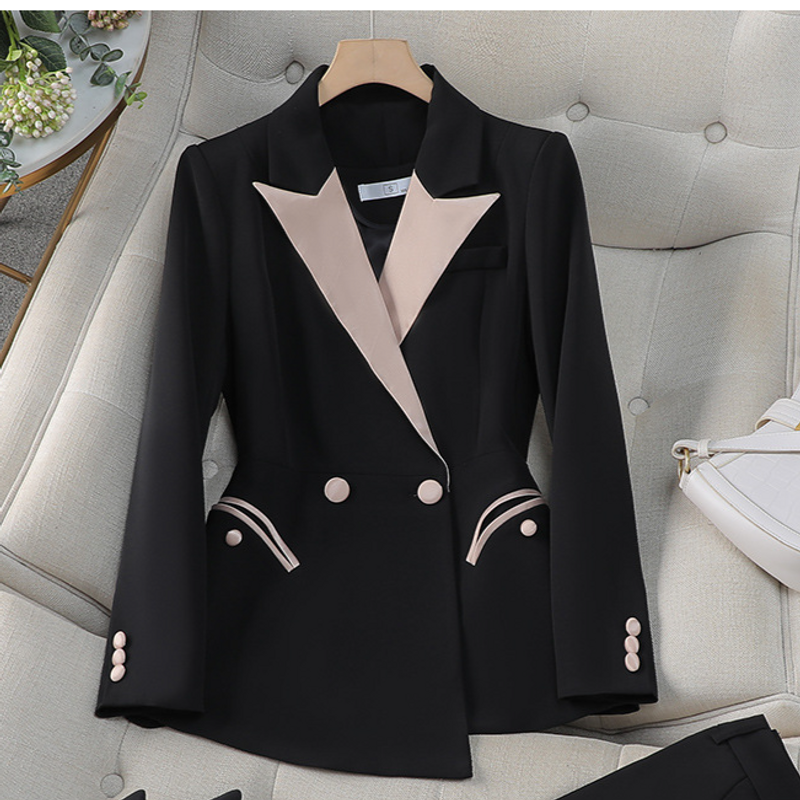 Terno feminino agasalho outono novo estilo moda temperamento design senso celebridade emenda contraste cor terno profissional terno feminino_voghion.com