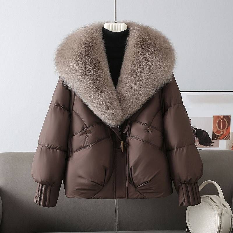 Women's Clothing Winter Fur Collar Goose Down Jacket Short Thick Fur Coat_voghion.com