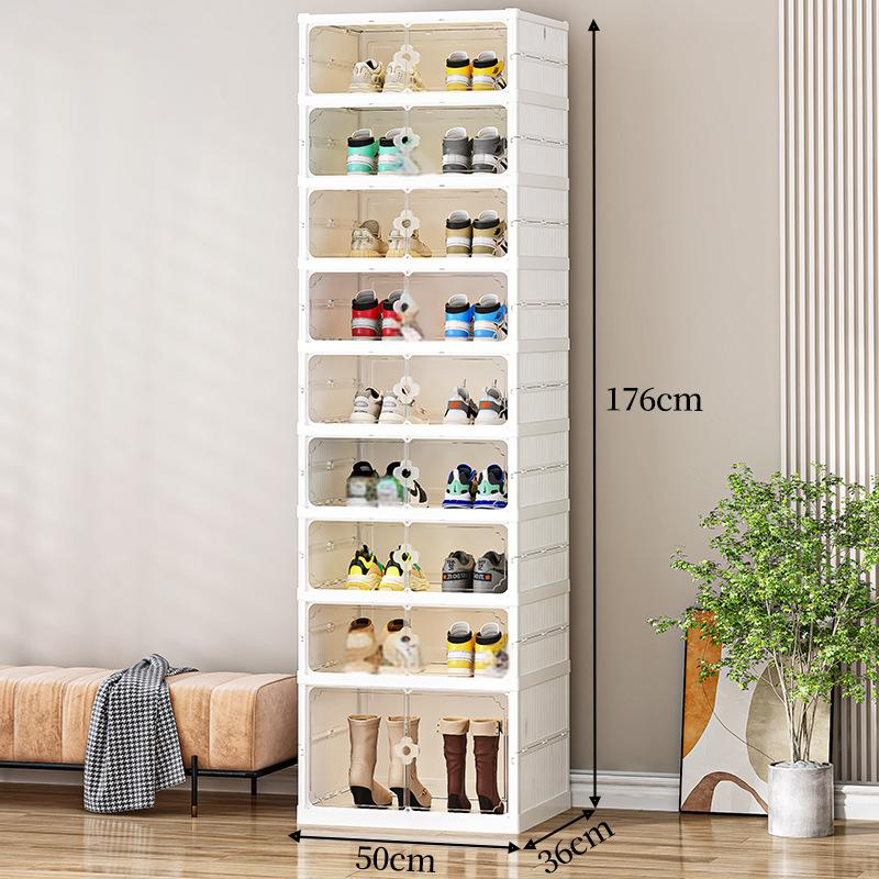 Double Row Foldable Shoe Storage Cabinet - No Assembly Clear Stackable Shoe Organizer (Multi-Layer Dustproof Shoe Display Case)​_voghion.com