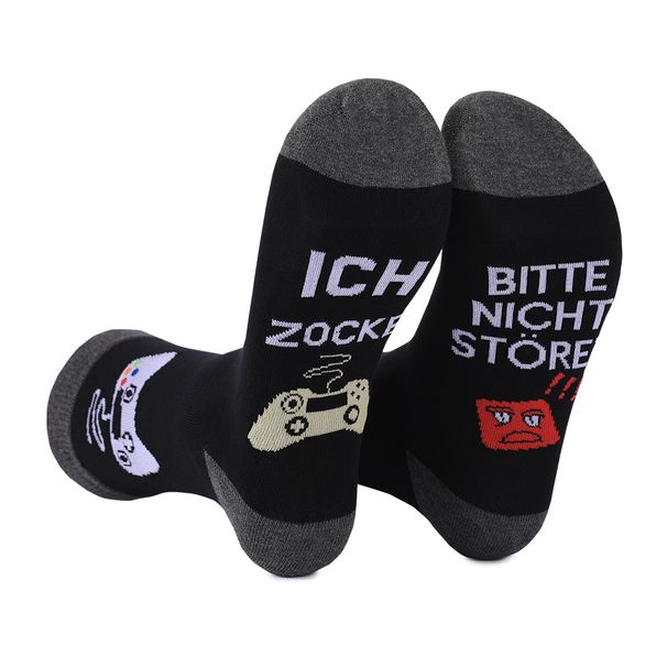 Farblich passende Plus-Size-Casual-Fußsohlen Buchstaben Waken Sweat Game Tube Socken Socken aus reiner Baumwolle für Männer_voghion.com