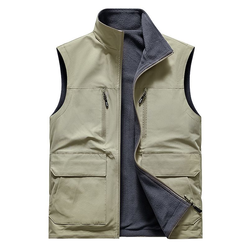 Spring And Autumn Plush Double Sided Wearing Vest Men's Outdoor Sports Warm Vest, Camry Shoulder Work Clothes, Multi_voghion.com