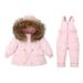 Winterset met donsjack voor kinderen – warm sneeuwpak met capuchon en afneembare bandjes voor peuters (80-100 cm, beige/groen/paars/roze)_voghion.com