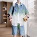 Herrenbekleidung Farbverlauf Kurzarmhemd Herren Sommer Halbarmanzug Lässige Vielseitige Jacke im Hong Kong-Stil Bedrucktes Hübsches Hemd_voghion.com