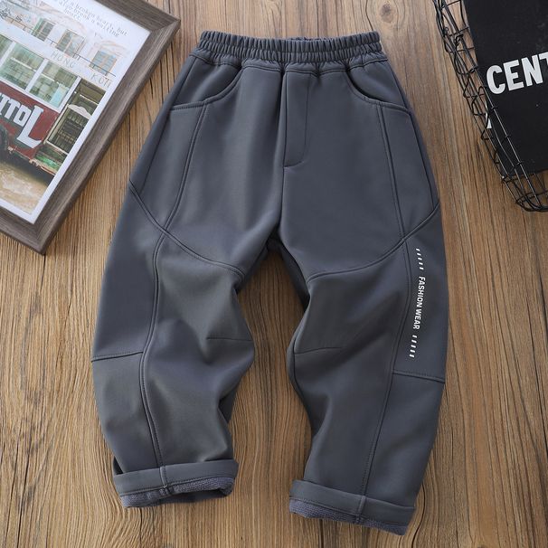 Boys' Fleece-Lined Cargo Pants - Winter Warm Thickened Trousers For Big Kids, Windproof Casual Joggers With Elastic Waist (Khaki, Iron Grey)_voghion.com