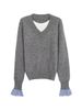 Lazy Style For Women Autumn Outfit Inner Layer Base Long Sleeve Top Loose Coat Gray Knitted Sweater_voghion.com