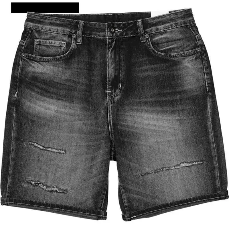 SIMWOOD 2023 Summer New Men's Oversize Black Denim Fashion Ripped Loose 100% Cotton Plus Size Jeans Shorts SK170527_voghion.com