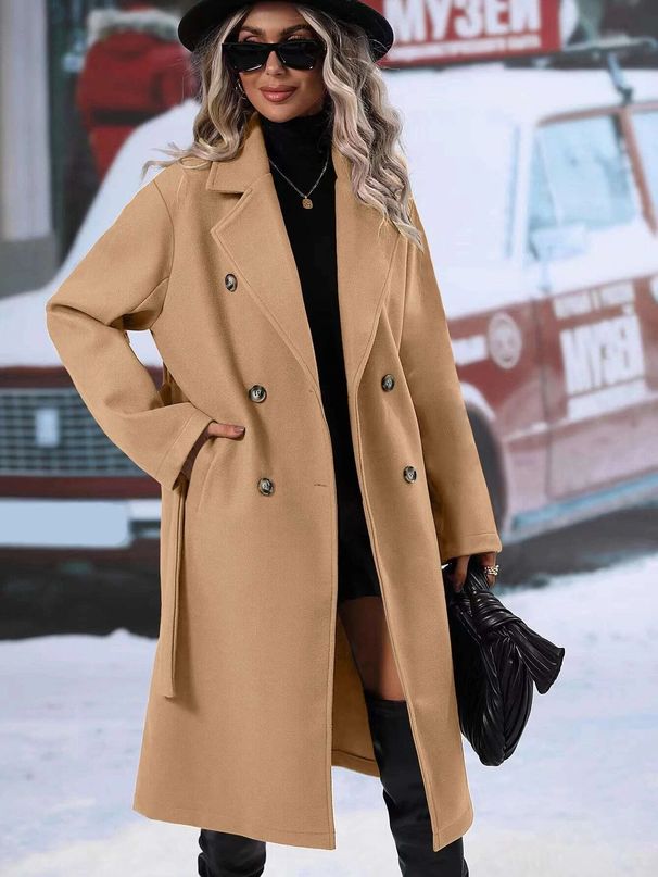 Klassischer zweireihiger Wollmantel für Damen – Trenchcoat mit Gürtel und Revers, warmer Wintermantel (Grau/Schwarz/Khaki/Braun/Rot, S-XXL)_voghion.com