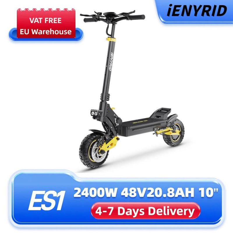 IENYRID ES1 elektrisk scooter, 1200W*2 motor, 48V 20,8Ah batteri, 10 tommer off-road dæk, 25 km/t maks. hastighed, 60 km rækkevidde, dobbelte skivebremser_voghion.com
