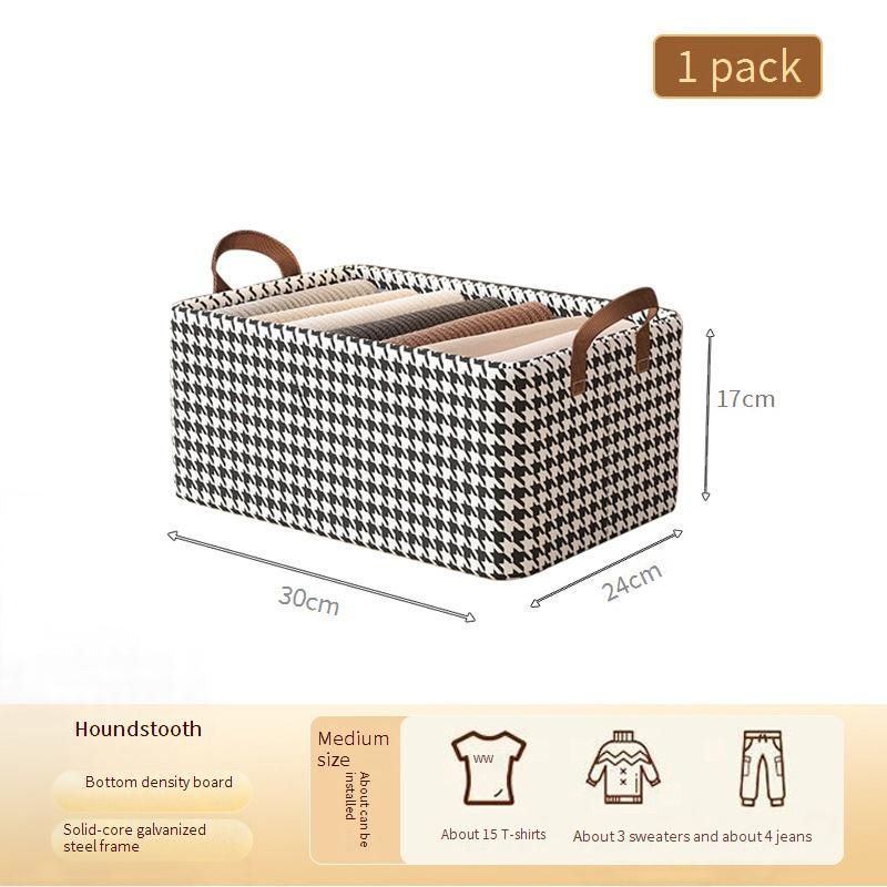 ​Foldable Houndstooth Storage Box - Large Capacity Fabric Organizer With Dividers & Clear Lid (Waterproof, Multi-Compartment For Clothes/Shoes/Toys)​_voghion.com