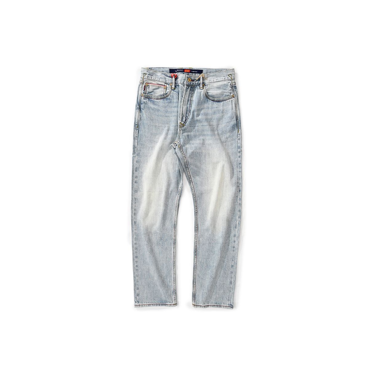 Jean slim droit pour homme - Denim vintage japonais à lisière avec surpiqûres rouges, coton léger 11 oz, taille haute (tailles 28 à 38)_voghion.com