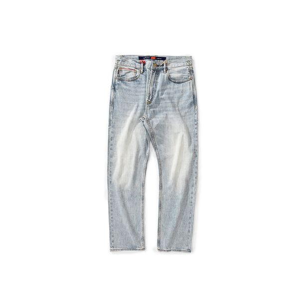 Jean slim droit pour homme - Denim vintage japonais à lisière avec surpiqûres rouges, coton léger 11 oz, taille haute (tailles 28 à 38)_voghion.com