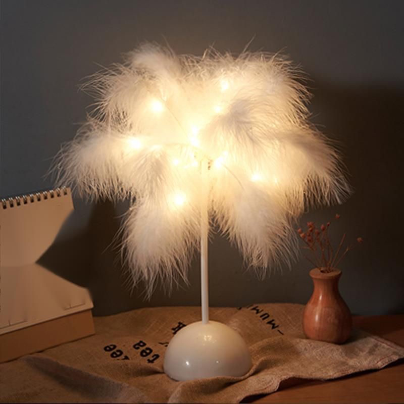 Lampe de table en plumes de célébrité Internet Nig Girl, diffusion en direct, atmosphère, chambre à coucher, décoration romantique, anniversaire_voghion.com
