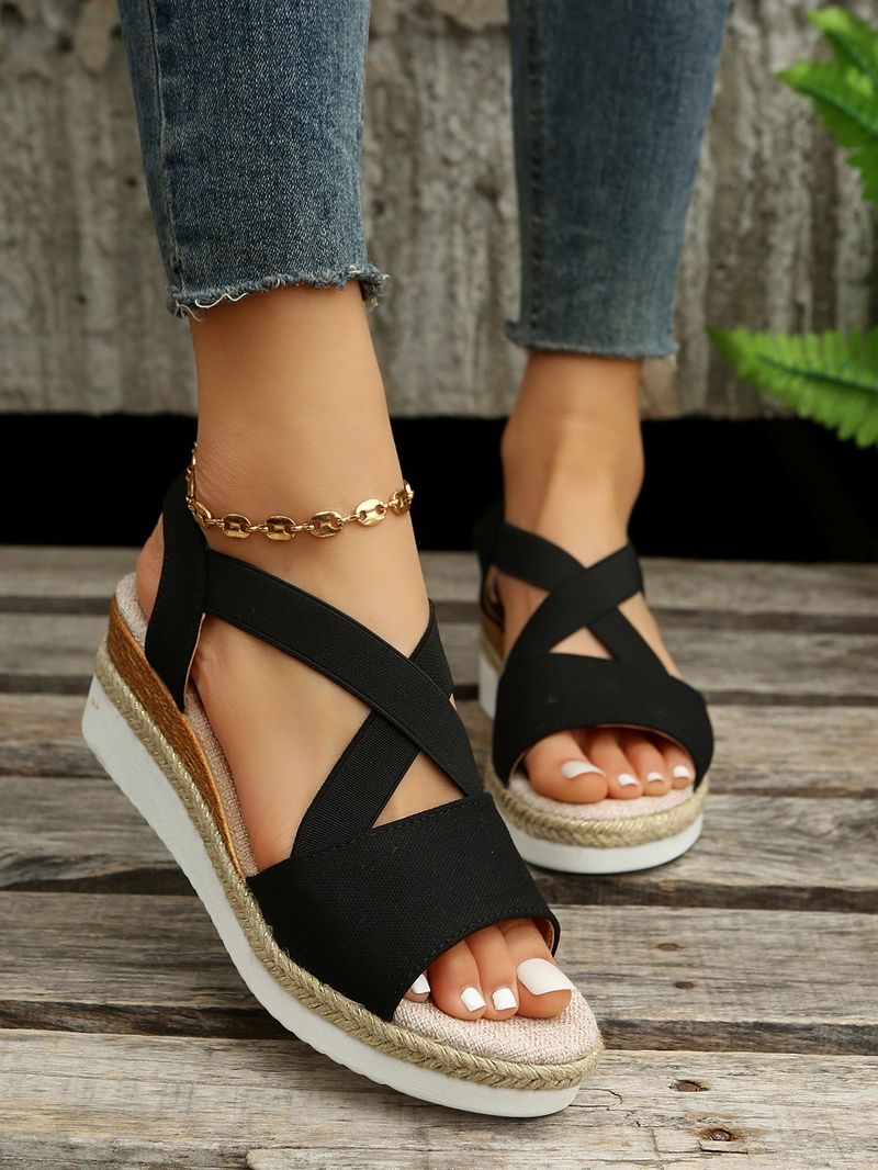 Sommer Neue Plus Size Damenschuhe Elastische offene Zehen Keil Sandalen mit dicker Sohle_voghion.com