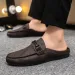 Leather Men Half Slippers Summer Breathable Mens Casual Shoes Slip-on Lazy Driving Shoes Comfortable Walking Loafers Moccasins_voghion.com