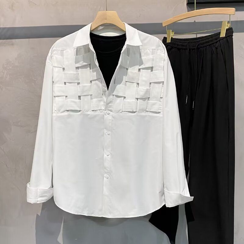 High quality and handsome woven shirt for young men, new fashionable and high-end design, temperament, long sleeved shirt for men_voghion.com