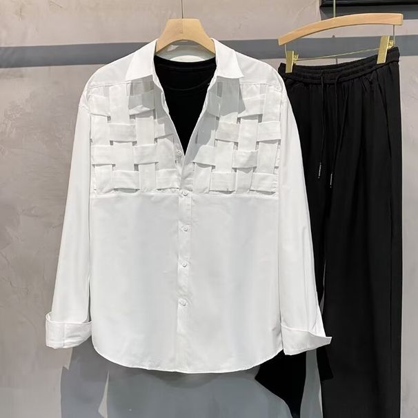 High quality and handsome woven shirt for young men, new fashionable and high-end design, temperament, long sleeved shirt for men_voghion.com