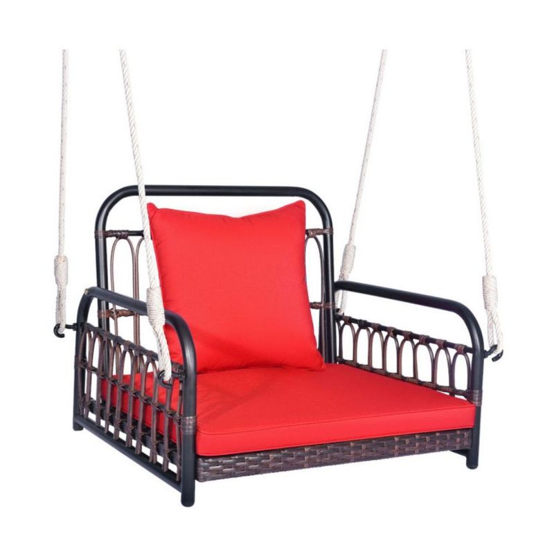 Patio Rattan Porch Swing Hammock Chair With Seat Cushion_voghion.com