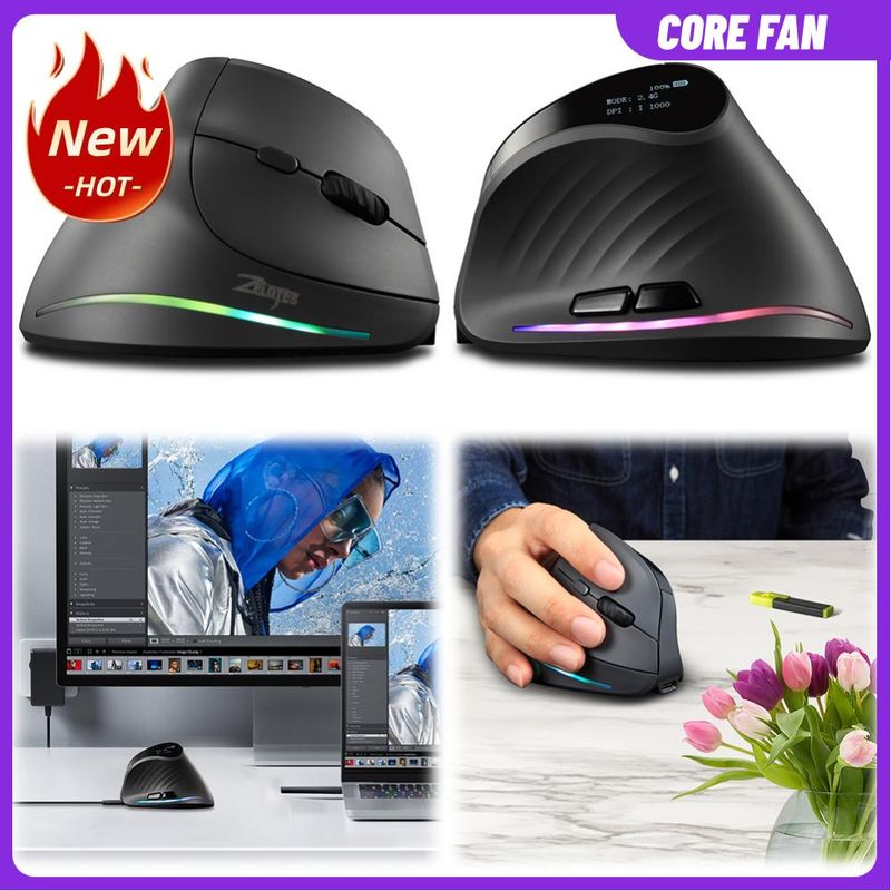 Mouse vertical recarregável sem fio compatível com Bluetooth com 7 botões para laptops, computadores, laptops, desktops e livros_voghion.com