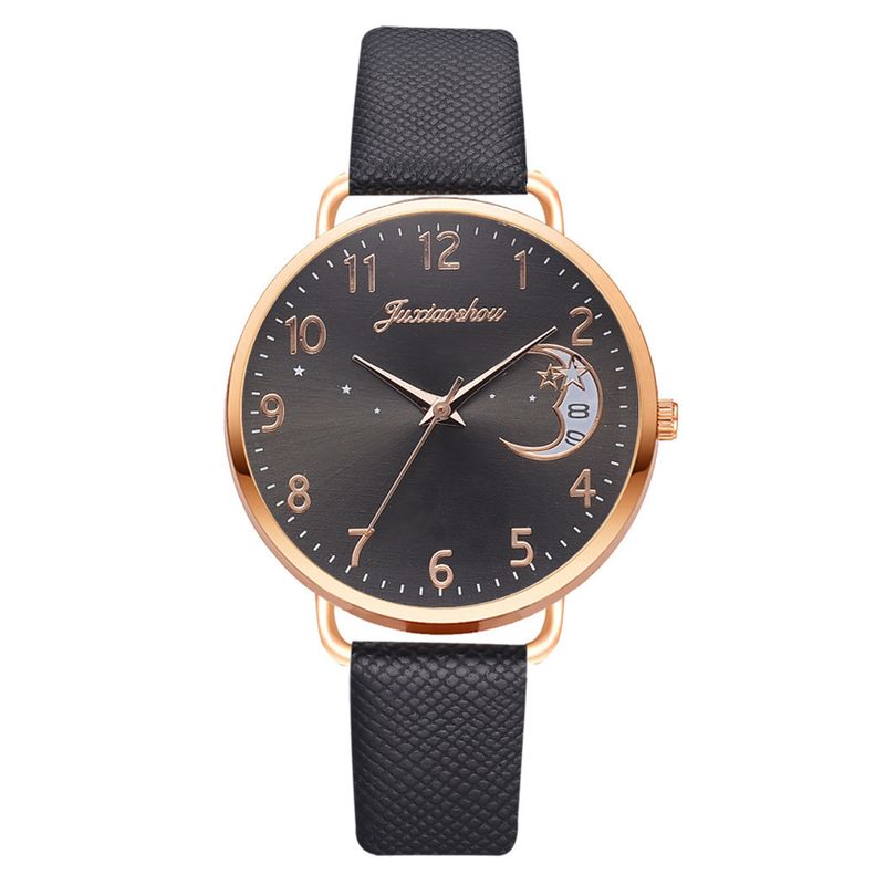 Women's Watches Women's Personality Quartz Watch Set Pu With Moon Pattern Dial With Calendar_voghion.com