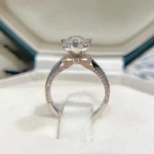 Küçük Kırmızı Kitap Sterling Gümüş Kurdele Yay Buket Moissanite Elmas Yüzük 1 Karat Kadın Düğün_voghion.com