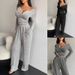 Damenbekleidung Herbstanzug Langarm Button Down Einfarbig Enges Oberteil Plus Hose Zweiteiliger Anzug Für Damen_voghion.com