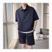 Camisa POLO e shorts verão tendência marca ins casual solto terno masculino legal cor pura conjunto de duas peças_voghion.com