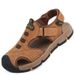 Sandalen Herren Neu Sommer Leder Weich Mit Einer Zehenkappe Und Dicker Sohle Für Anti-Rutsch Trend. Klettverschluss Outdoor Dad Strandschuhe_voghion.com
