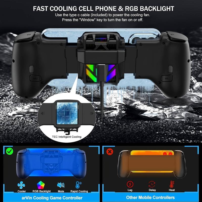 Semiconductor cooled wireless game controller, suitable for SWITCH/PC/Android/iOS (native mode)/HarmonyOS, TEC intelligent cooling_voghion.com