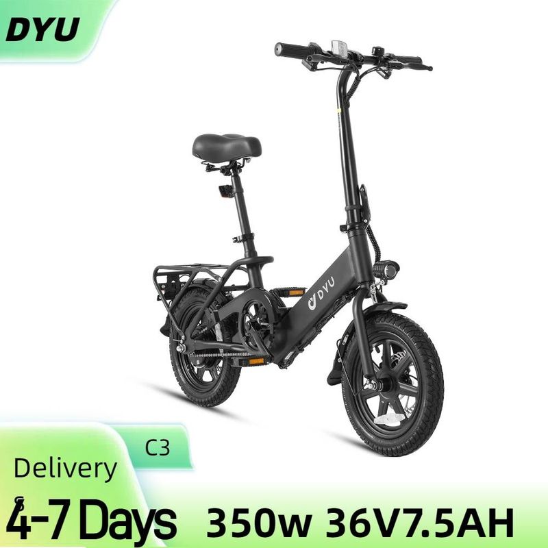 DYU C3 Electric Bike For Adults 14" Folding Commuter City E-Bike With 350W Motor And 36V 7.5Ah Battery_voghion.com