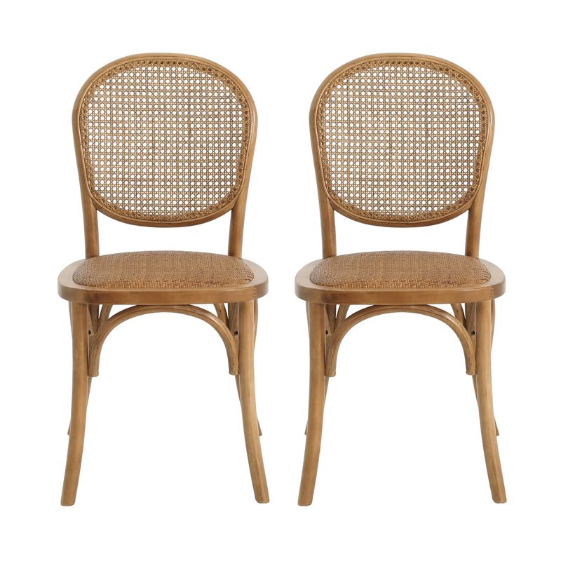 Set Of 2 Rattan Dining Chairs – Vintage-Inspired Arched Backrest And Foam Seat, Solid Birch Wood Frame, No Assembly Required_voghion.com