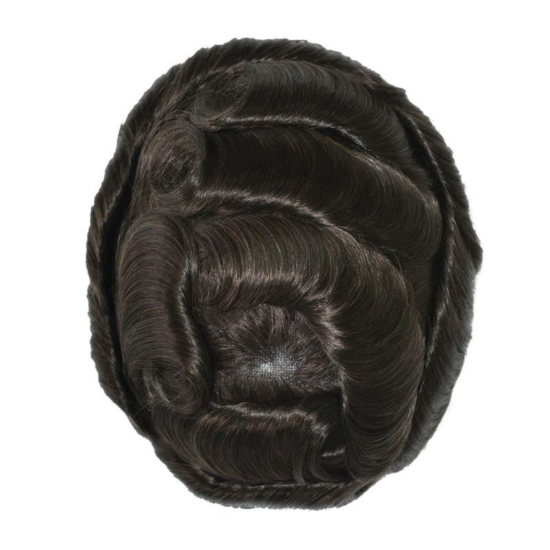 Parrucca da uomo Ominilace, 100% capelli umani, sistema di sostituzione dei capelli con nodi in pelle sintetica, frontale in pizzo francese, parrucche da uomo con capelli veri, castano scuro n. 2_voghion.com