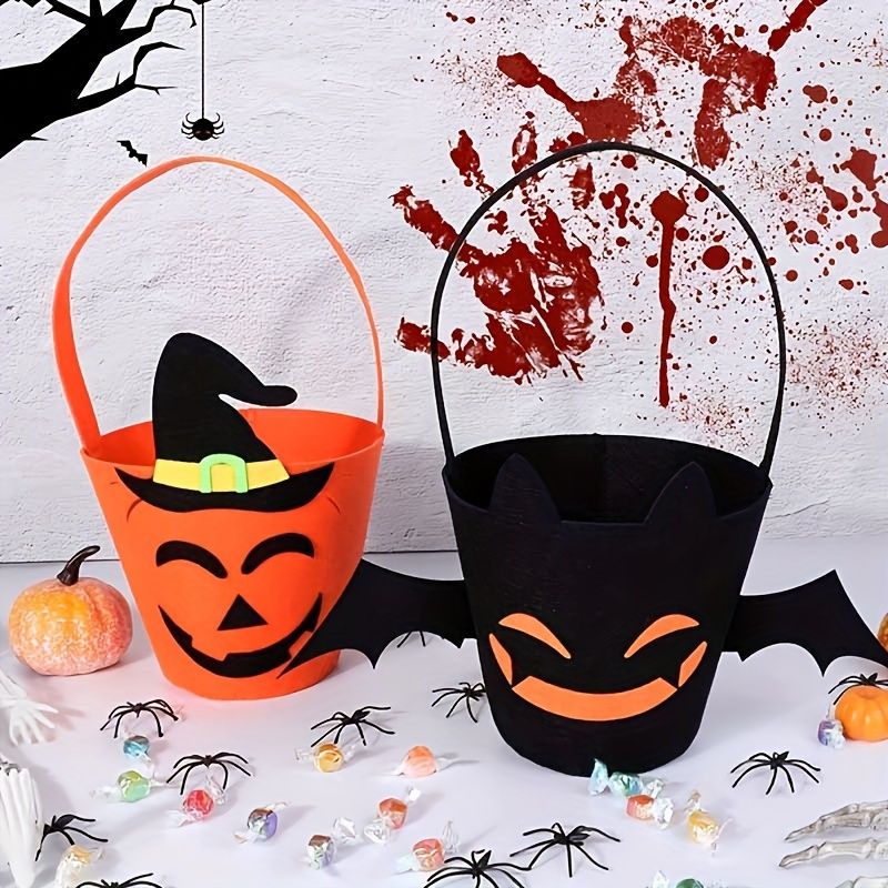 Sacchetti di caramelle per Halloween "Dolcetto o scherzetto", sacchetti di caramelle in feltro a forma di zucca e pipistrello, borsa fantasma, borse decorative per Halloween a forma di strega, secchiello_voghion.com