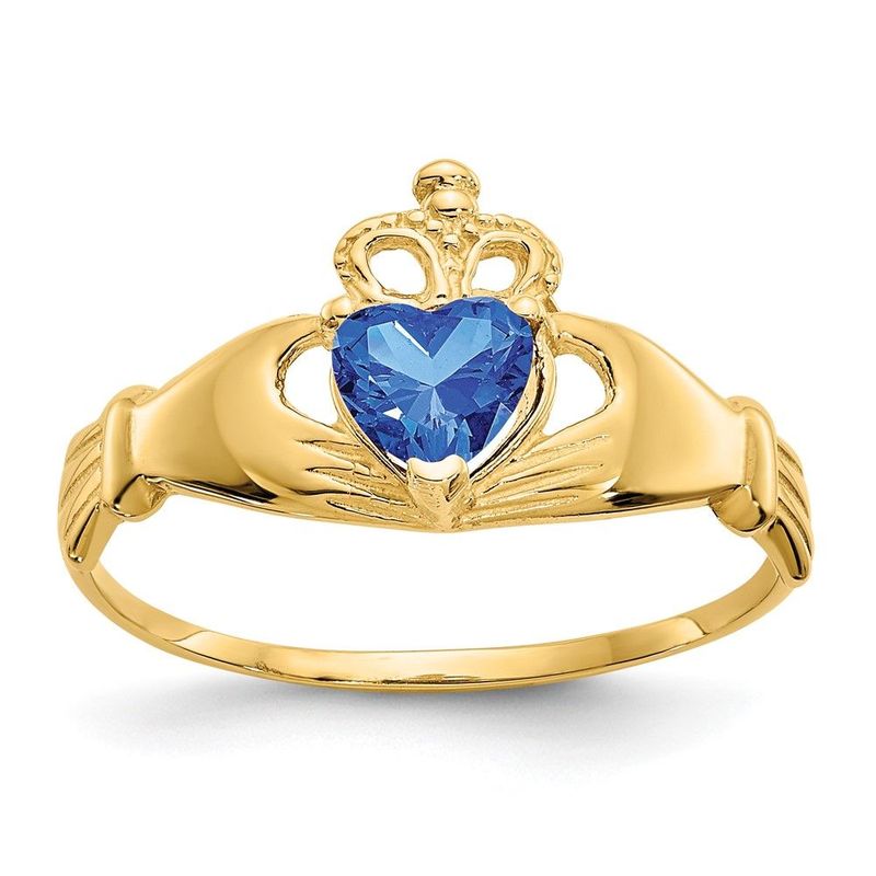14k CZ September Birthstone Claddagh Heart Ring_voghion.com