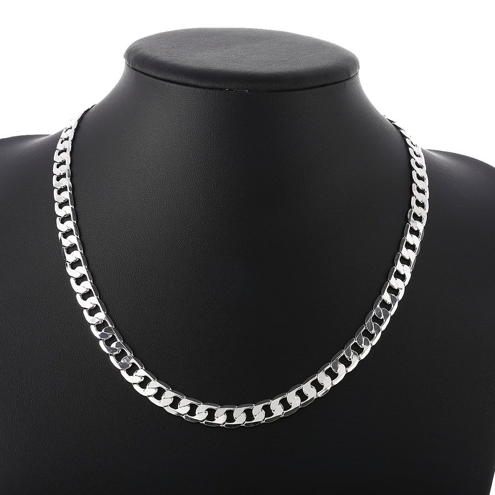 Collana in argento Sterling di alta qualità per donna e uomo, 40-60 cm, catena da 8 mm, solida, moda, regali di nozze di Natale_voghion.com