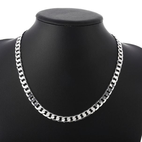 Collana in argento Sterling di alta qualità per donna e uomo, 40-60 cm, catena da 8 mm, solida, moda, regali di nozze di Natale_voghion.com