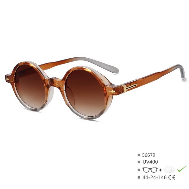 56679 Occhiali da sole da donna con design di marca, alla moda, colore sfumato, retrò, rotondi, di piccole dimensioni, per esterni, con parasole, a specchio, UV400_voghion.com