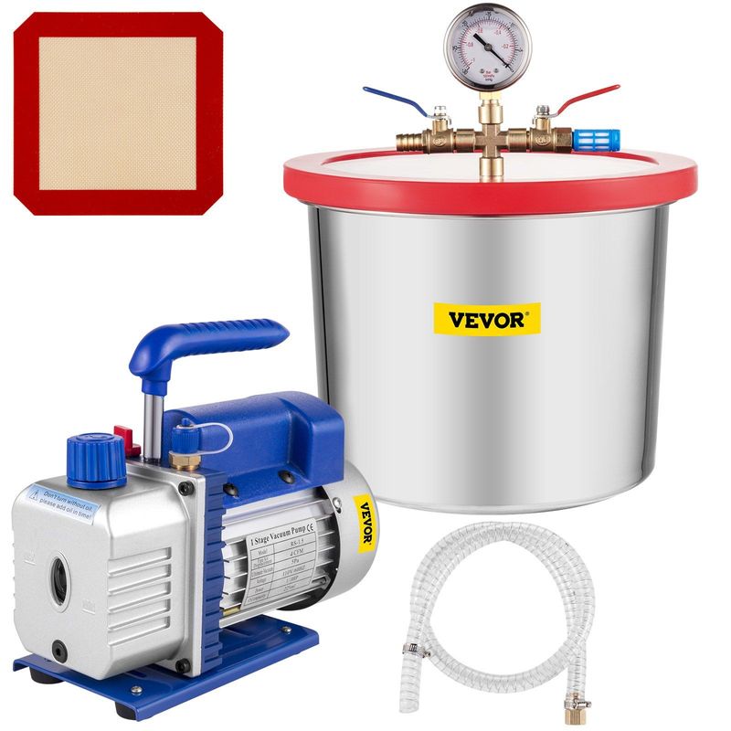 VEVOR Vacuum Pump 2 Gallon Vacuum Chamber Silicone Expoxy Degassing With 4CFM 1/3HP Single Stage Vacuum Pump_voghion.com