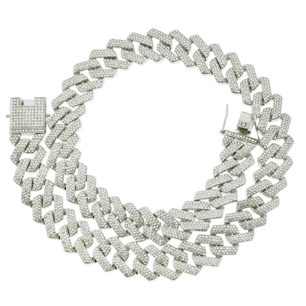Set di bracciali a catena a maglie cubane, collana in metallo placcato oro pesante con zirconi per ragazzi e ragazze, design con fibbia, gioielli alla moda_voghion.com