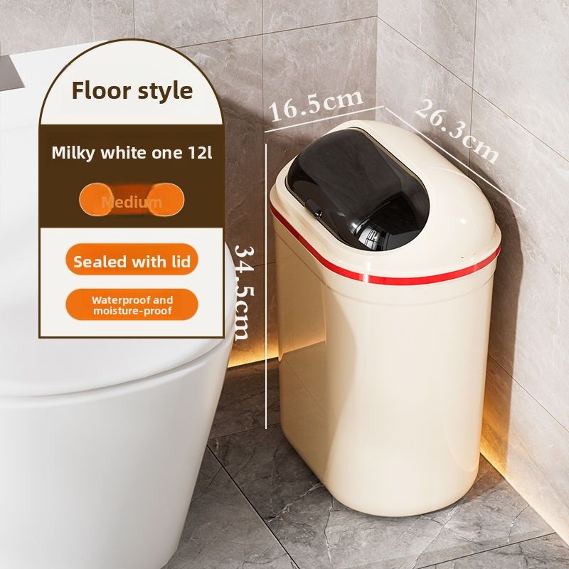 Trash Can Home Bathroom With Lid, Large Capacity Bin, Special Lid For Gap, Press-Type Sanitary Bin_voghion.com