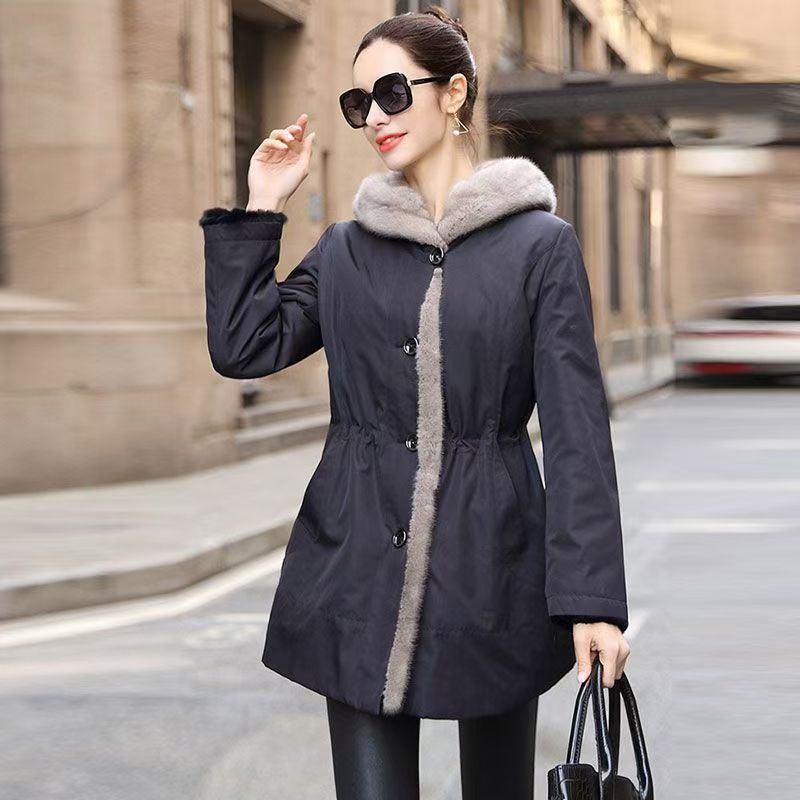 Reversible Long Coat With Faux Rabbit Fur Lining – Hooded Winter Parka With 3D Embroidery_voghion.com