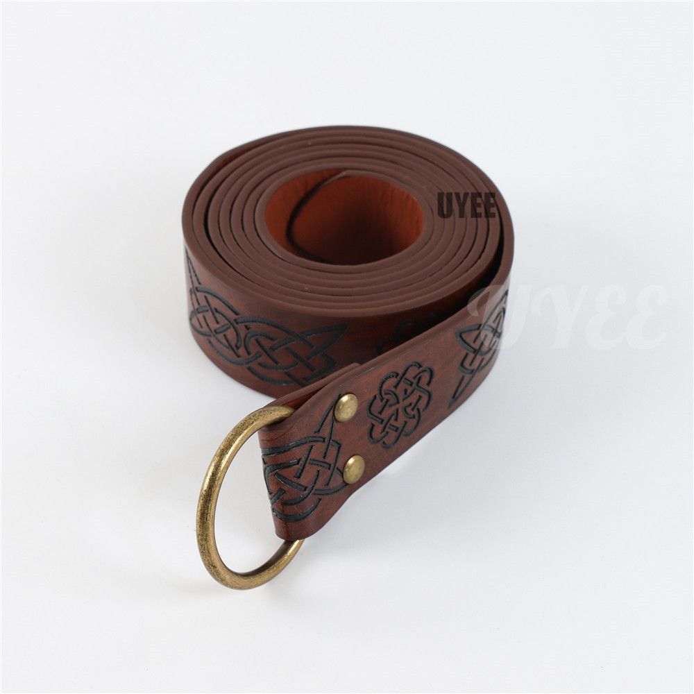 Vintage Mittelalter PU Leder Keltischer Loop Ring Emed Wikinger Gürtel Retro Accessoire Damen Herren Ritter Pirat Cosplay Kostüm_voghion.com