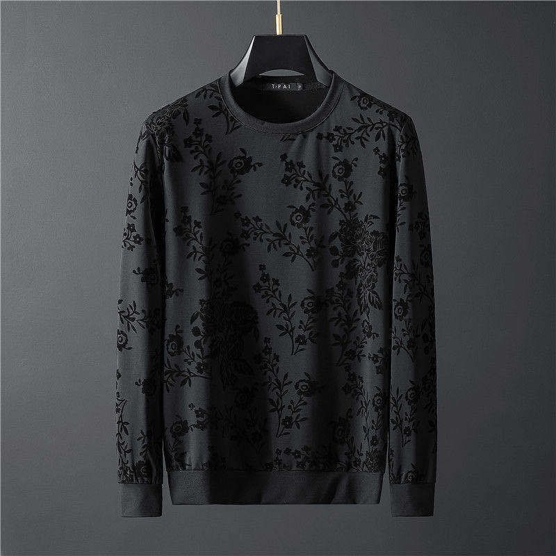 men's clothing goods new personality simple jacquard round neck long-sleeved sweater trousers two-piece suit men's suit trendy_voghion.com