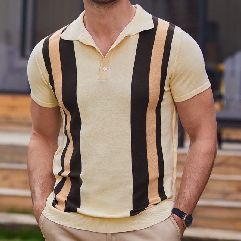 Nya sommarrandiga jacquardstickade män, kortärmad Business Casual pikétröja SY0172_voghion.com