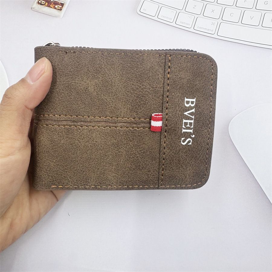 Fashionable new PU men's wallet short horizontal zipper folding coin purse retro casual card bag high-end wear-resistant wallet_voghion.com